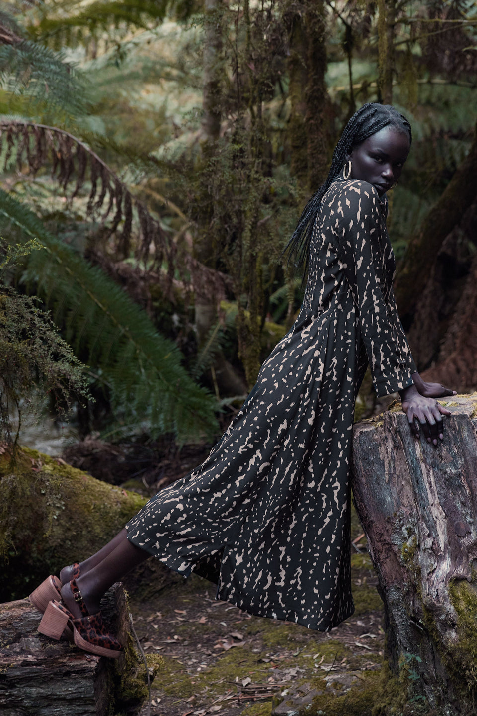 Solina Long Sleeve Midi Print Dress with Shirring Campaign | GIOTTO PRINT