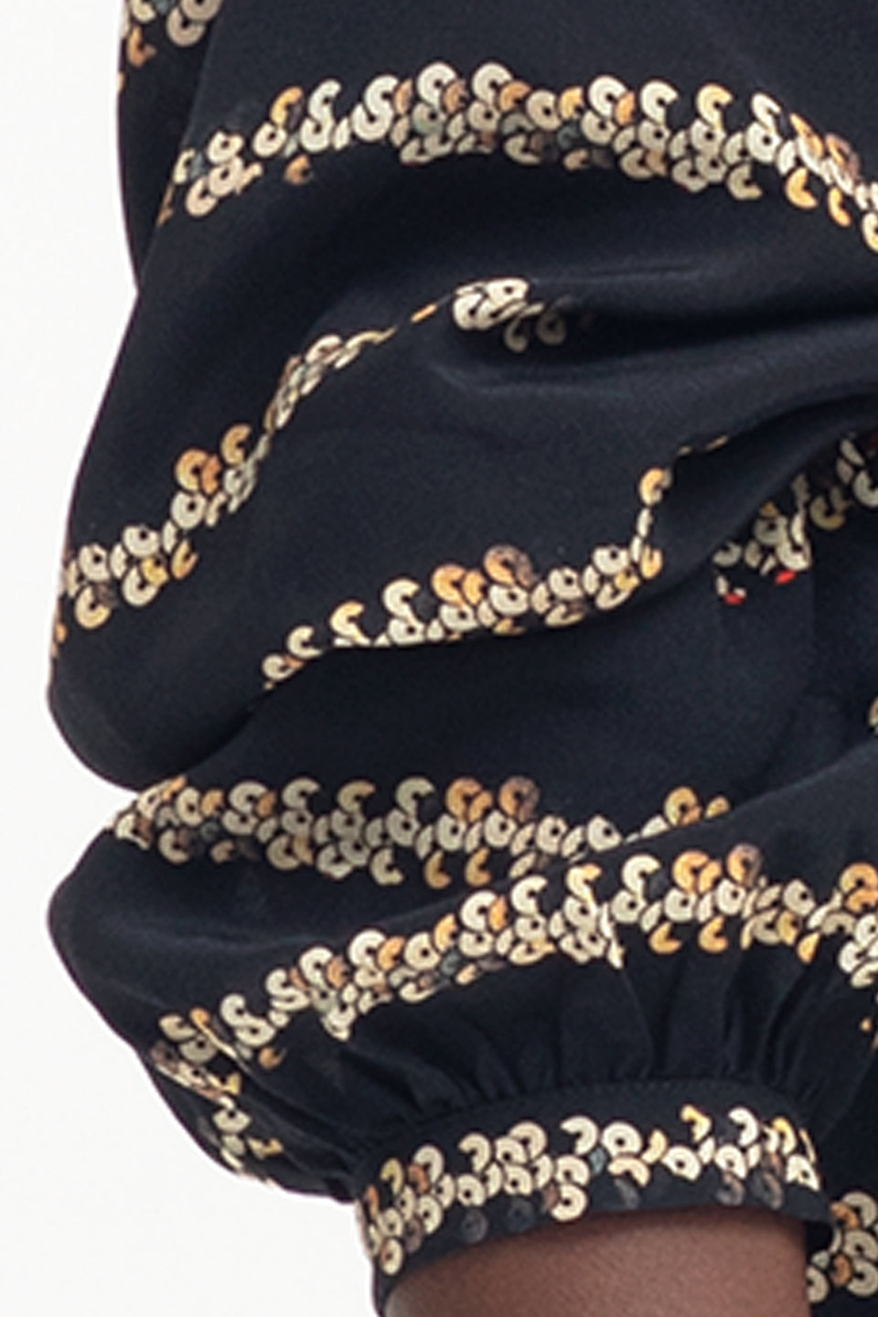 Stryd Sequin Print Long Sleeve Drop Waist Button Up Shirt Dress close up detail | SEQUIN PRINT