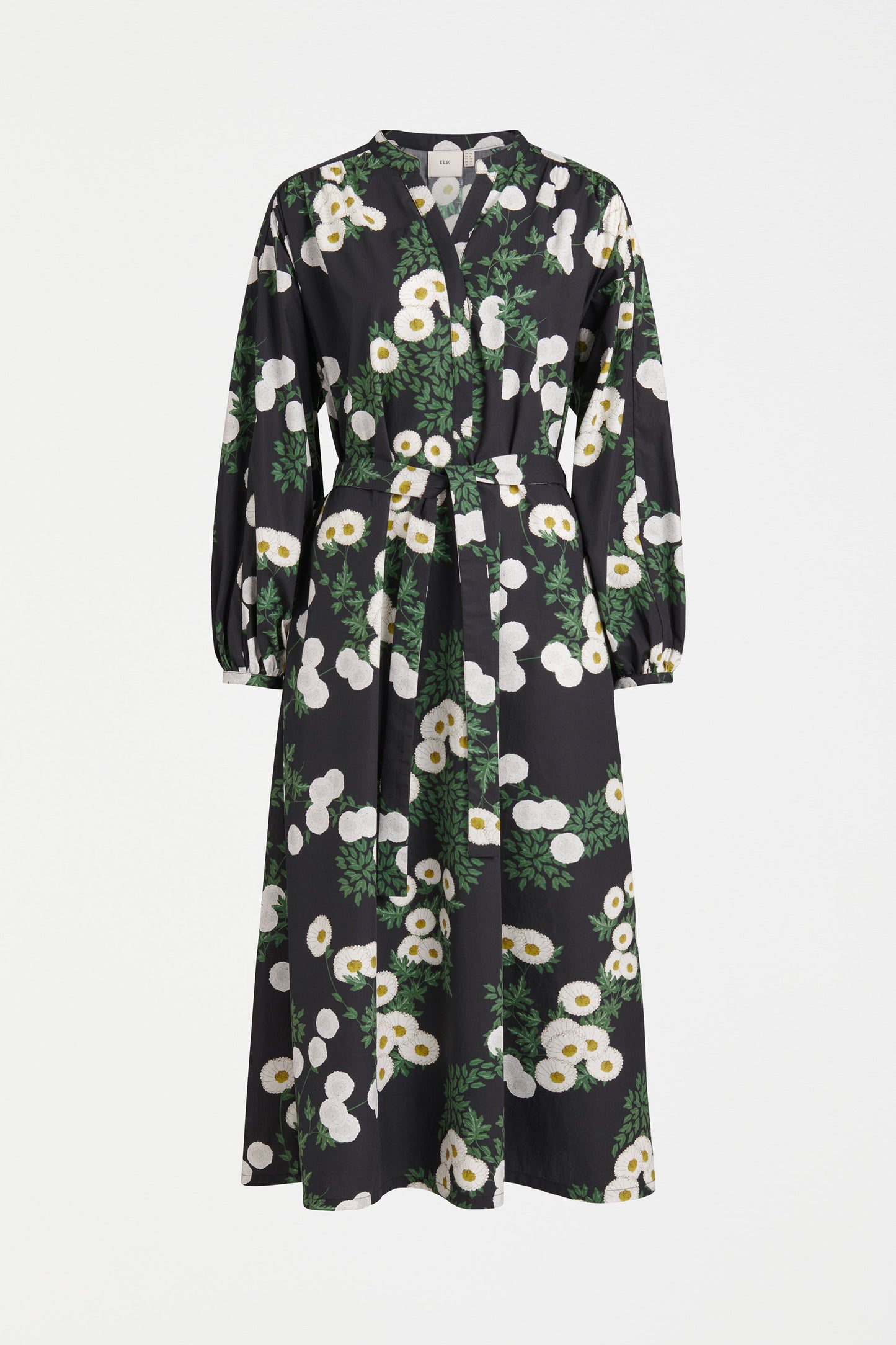Deze Balloon Sleeve Waisted Cotton Print Midi Dress Front | FIELD PRINT
