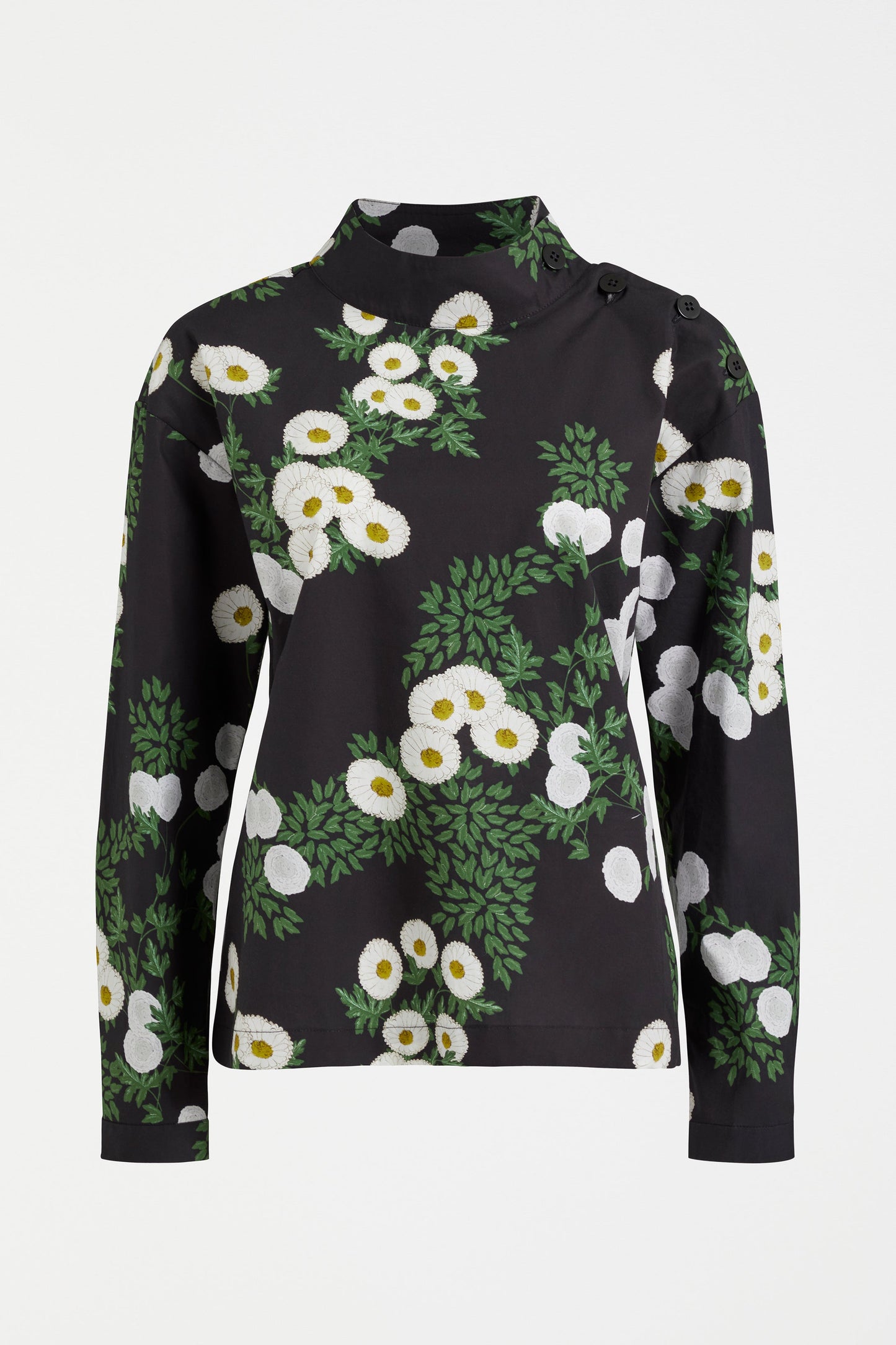 Blaec Cotton Print Turtle Neck Button Detail Top Front | FIELD PRINT