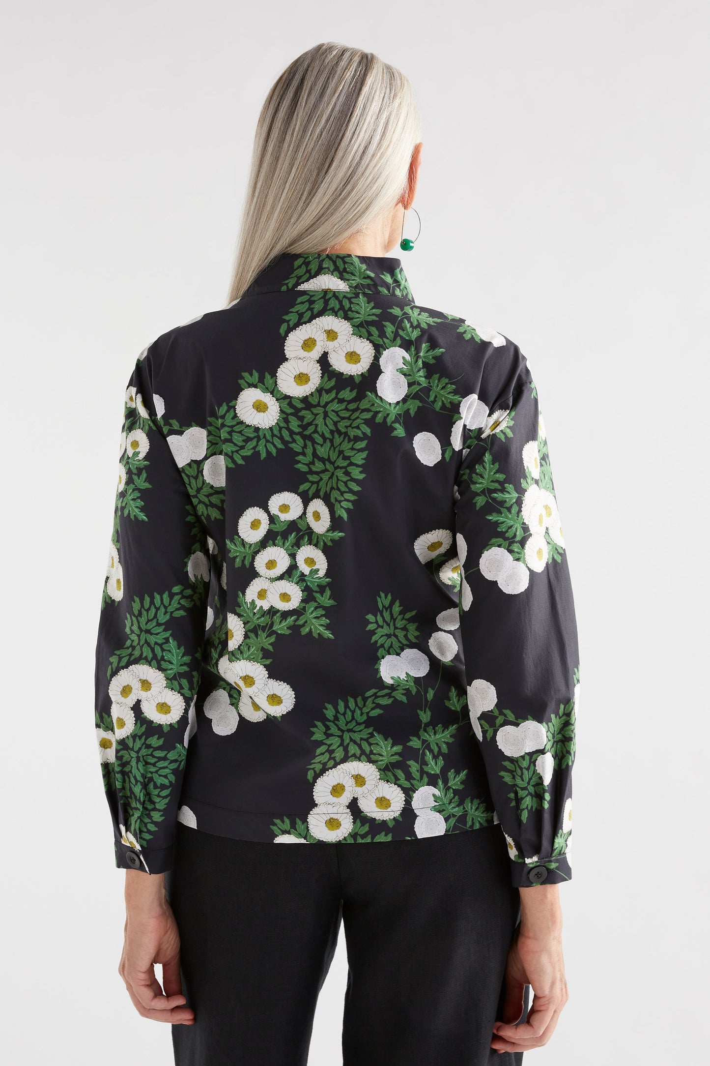 Blaec Cotton Print Turtle Neck Button Detail Top Model Back | FIELD PRINT