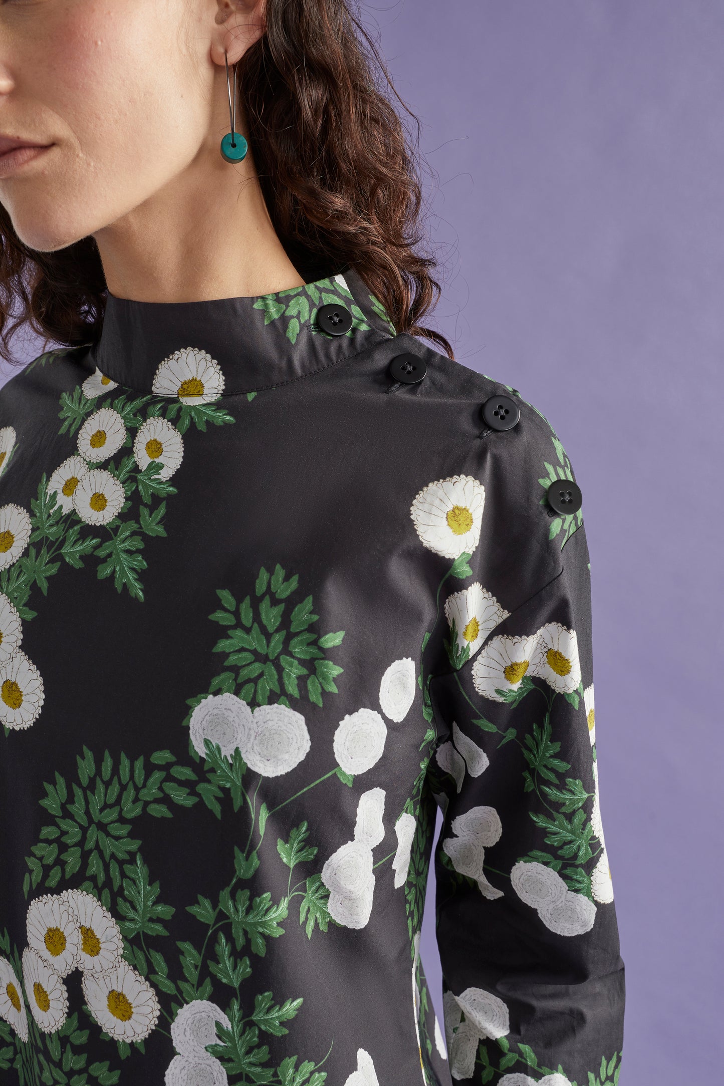 Blaec Cotton Print Turtle Neck Button Detail Top campaign detail | FIELD PRINT