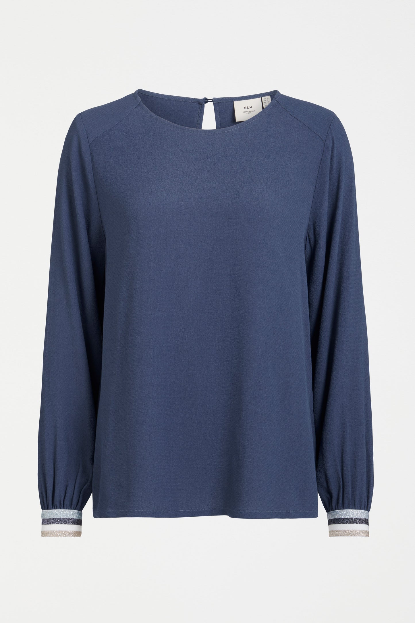 Odin Round Neck Long Sleeve Top with Lurex Elastic Cuff Front | SLATE BLUE