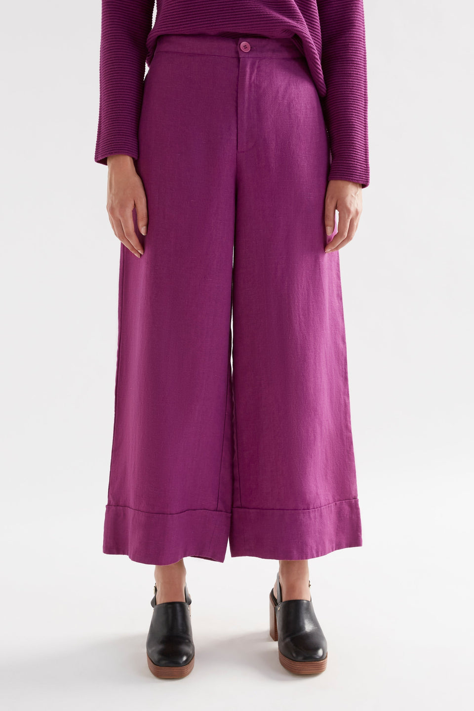 Anneli Linen Pant Model Front crop | MAGENTA