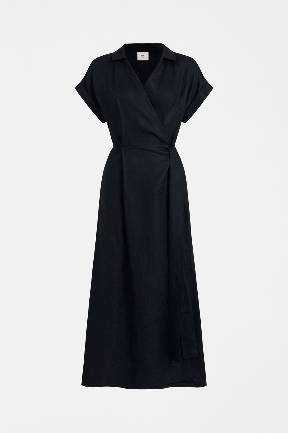 Minnen Linen Short Sleeve Wrap Shirt Dress Front | SPACE BLUE