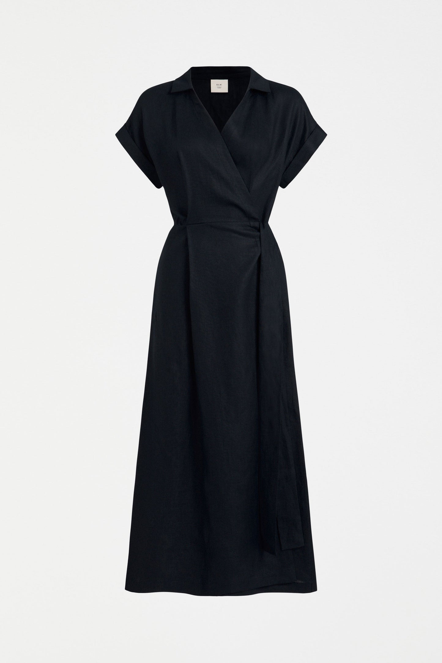 Minnen Linen Short Sleeve Wrap Shirt Dress Front | SPACE BLUE