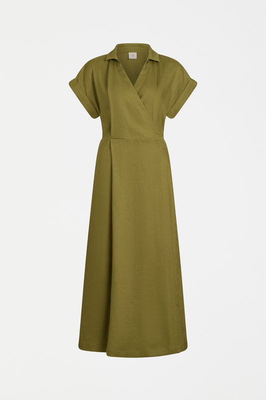 Minnen Linen Short Sleeve Wrap Shirt Dress Front | ARTICHOKE