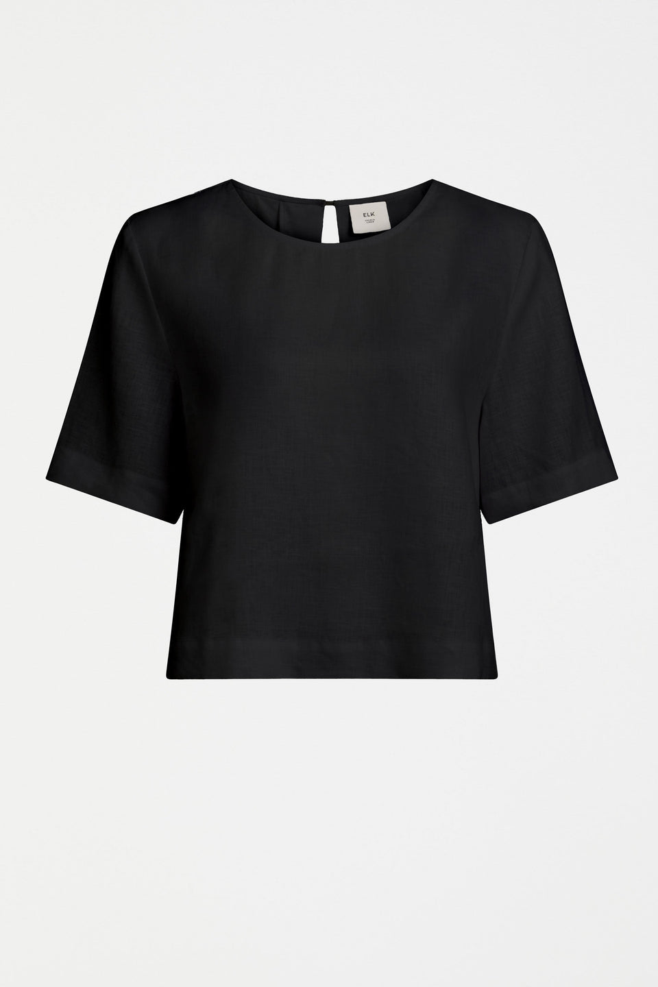 Honnor Linen Crop Pleat Back Top Front | BLACK