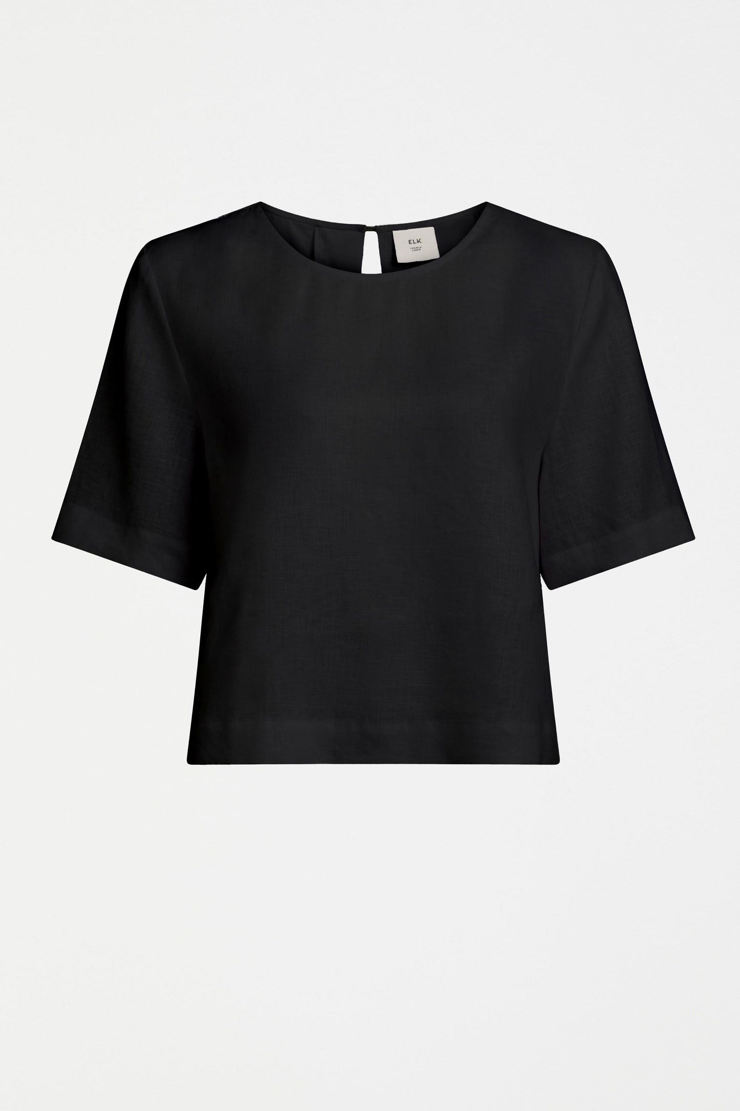 Honnor Linen Crop Pleat Back Top Front | BLACK