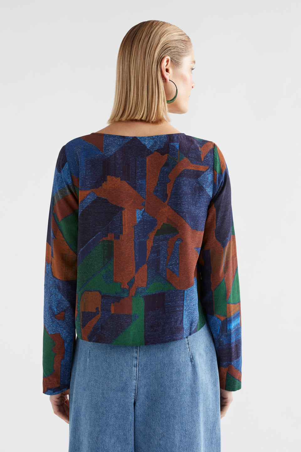 Dega Long Sleeve Silky-Feel Print Top Model Full Body Back | ORDA PRINT