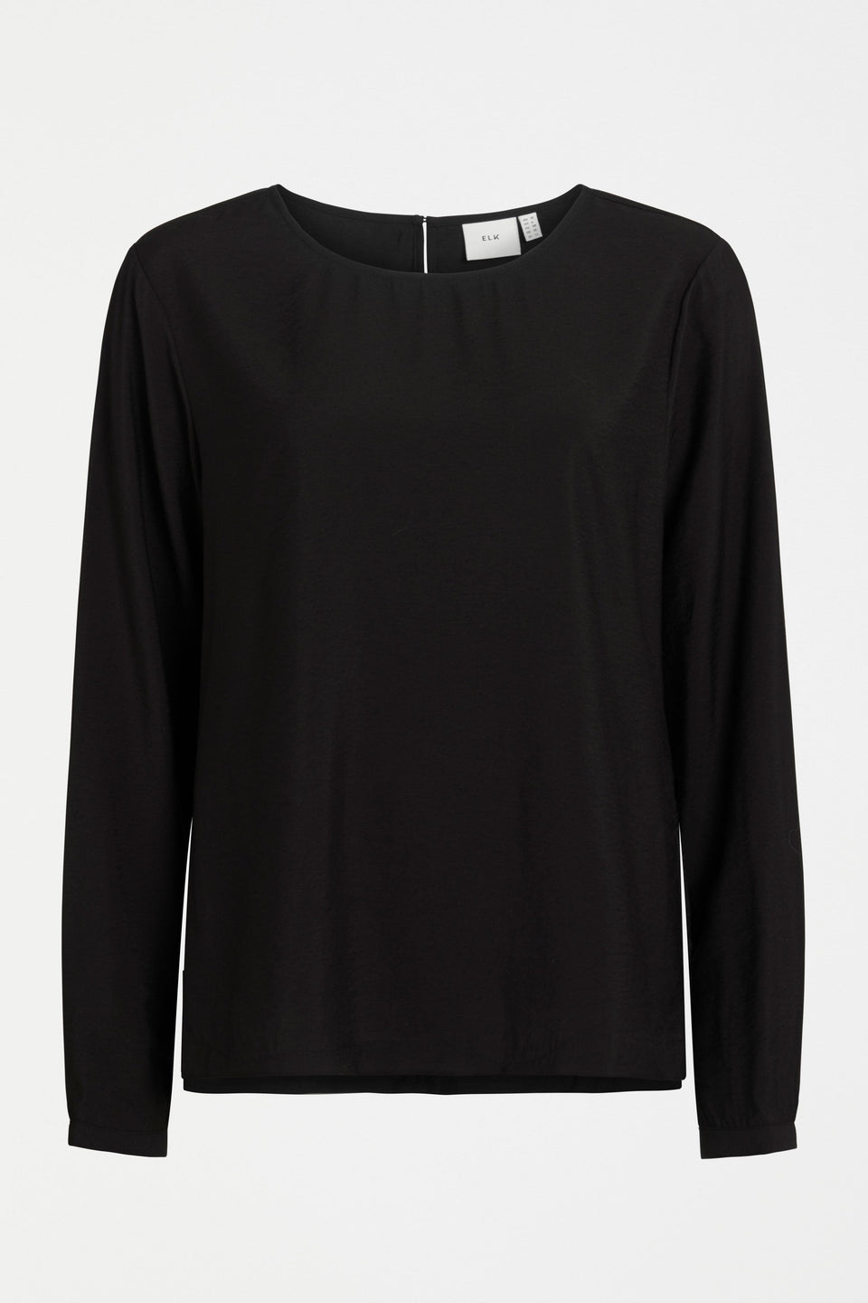 The Round Neck Cuffed Long Sleeve Top Front | BLACK
