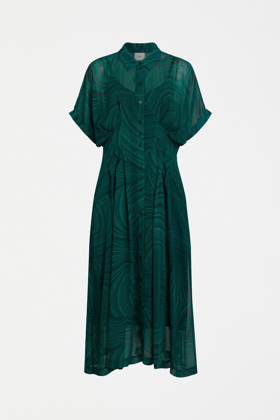 Krava Sheer Short Sleeve Midi Print Shirt Dress Front | MALACHITE PRINT
