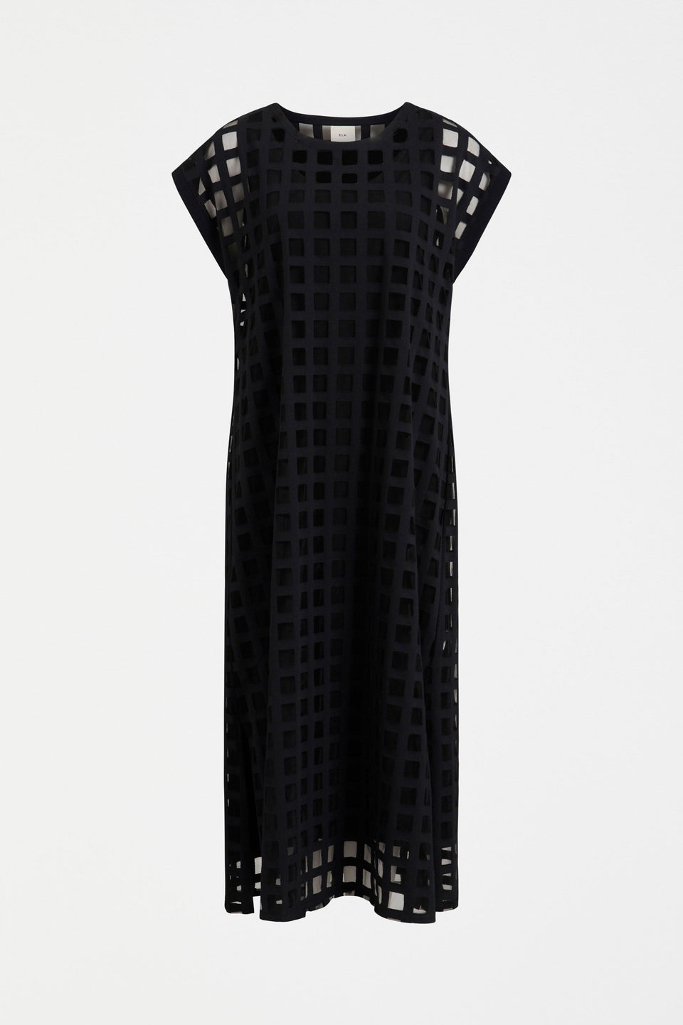 Grid Burnout Organic Cotton Blend Midi Tshirt Dress Front  | BLACK