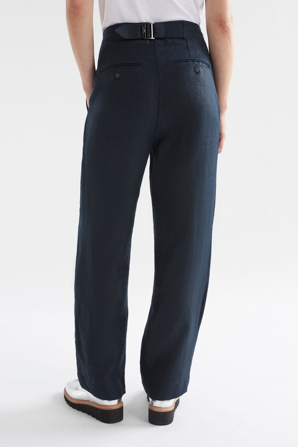 Njord Hemp Herringbone High Waist Pleat Front Pant Model Back | INK