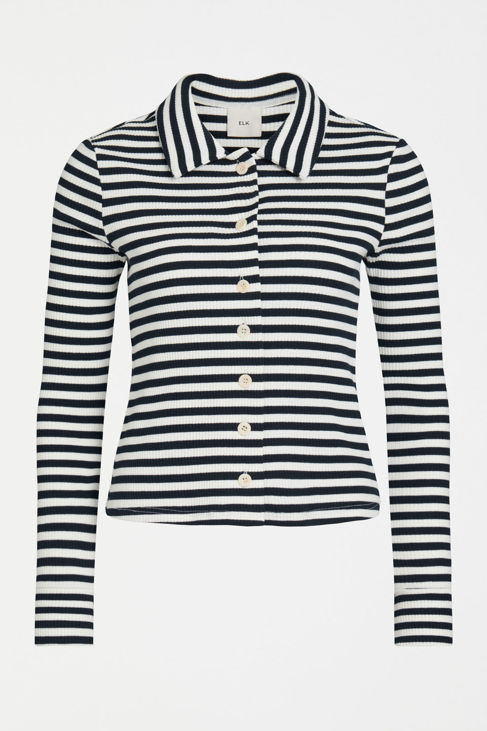 Kullan Fitted Ribbed Striped Button Up Shirt Front | WHITE INK STRIPE