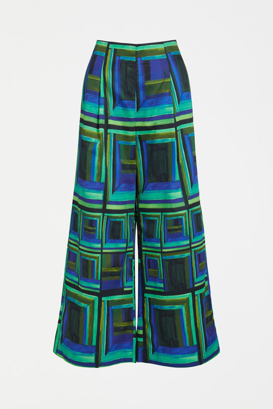 Rodan Organic Cotton Bold Print Front Pleat Wide Leg Pant Front | SALONE PRINT