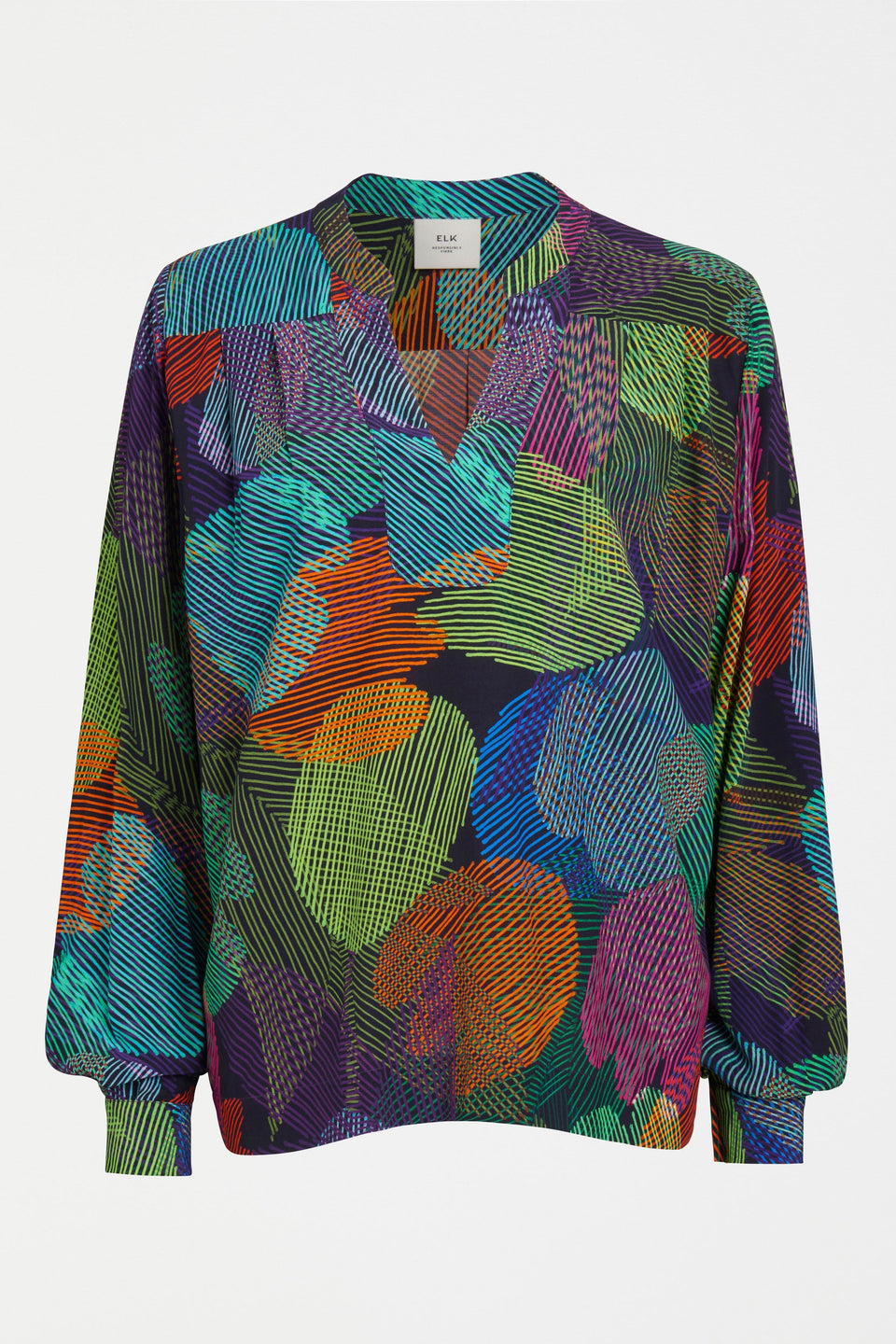 Maar V-Neck Collarless Print Cuffed Shirt Front | OMBRA PRINT