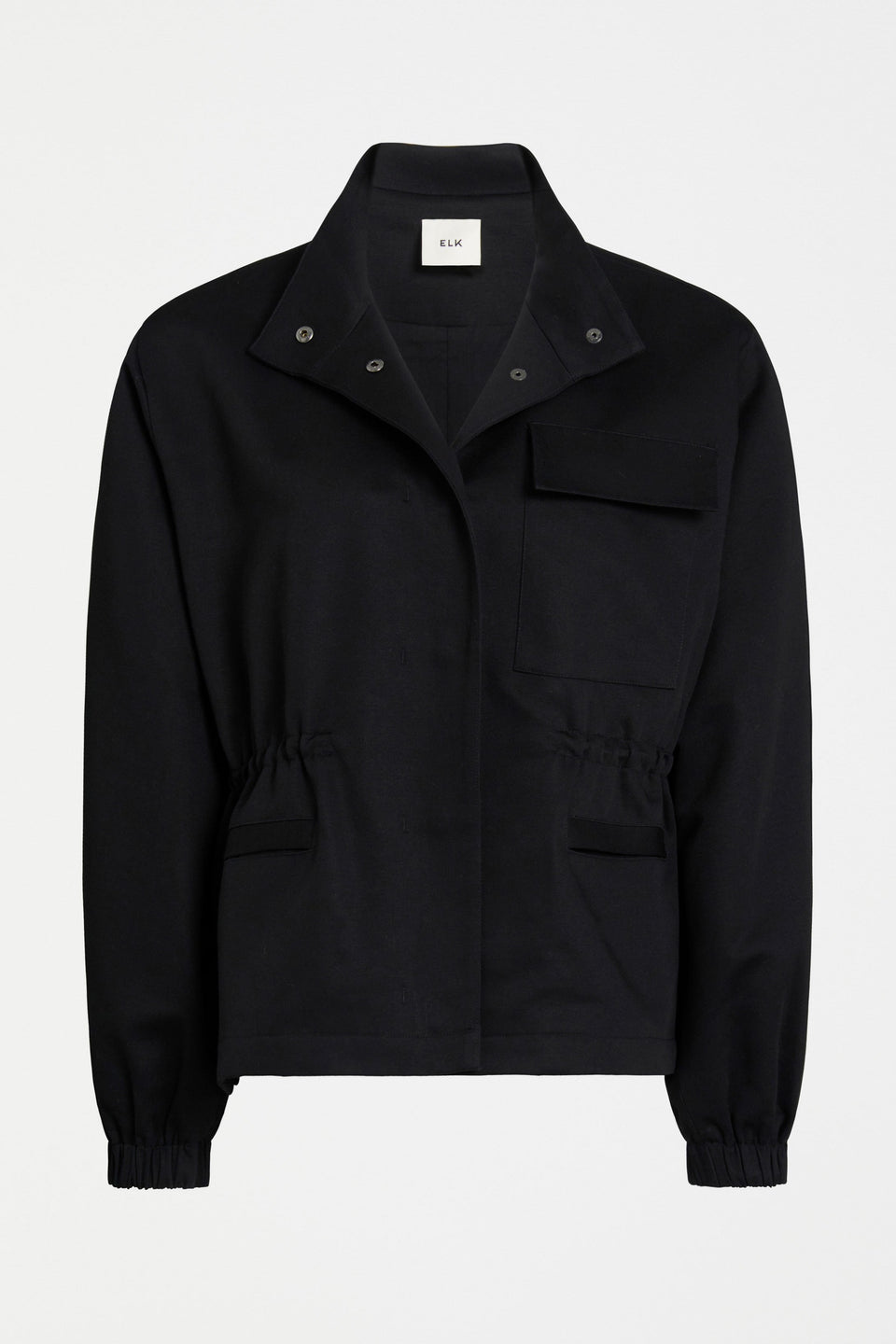 Kobi Cotton Drawstring Waist Short Jacket Front | BLACK