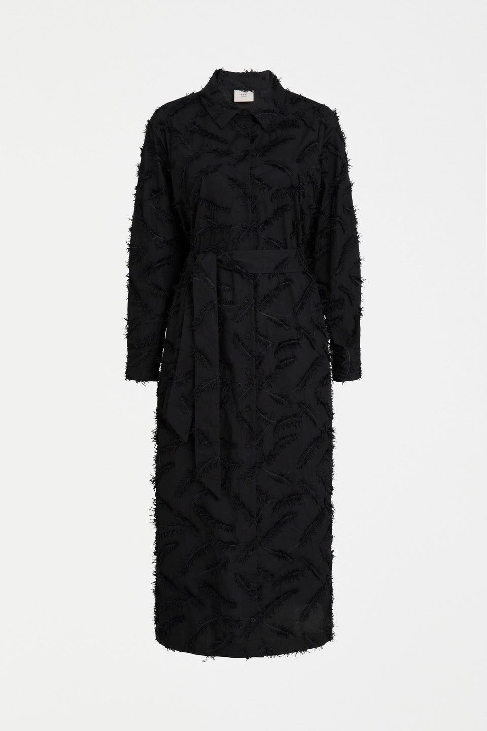 Etra Statement Embroidered Organic Cotton Long Sleeve Shirt Dress Front | BLACK
