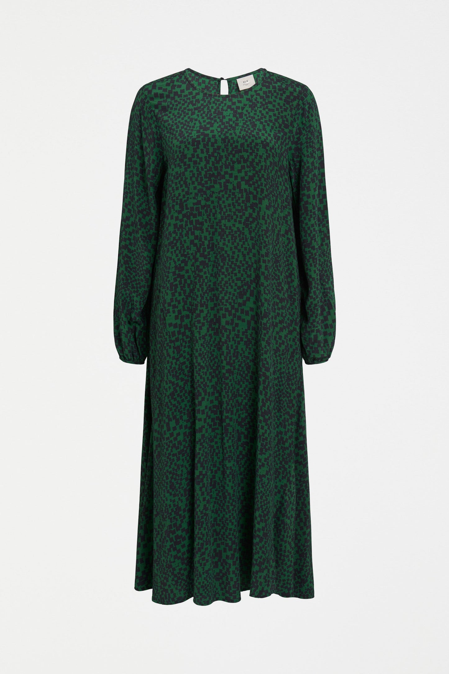 Dega Long Sleeve Asymmetric Hem Print Midi Dress Front | GREEN SINDA PRINT