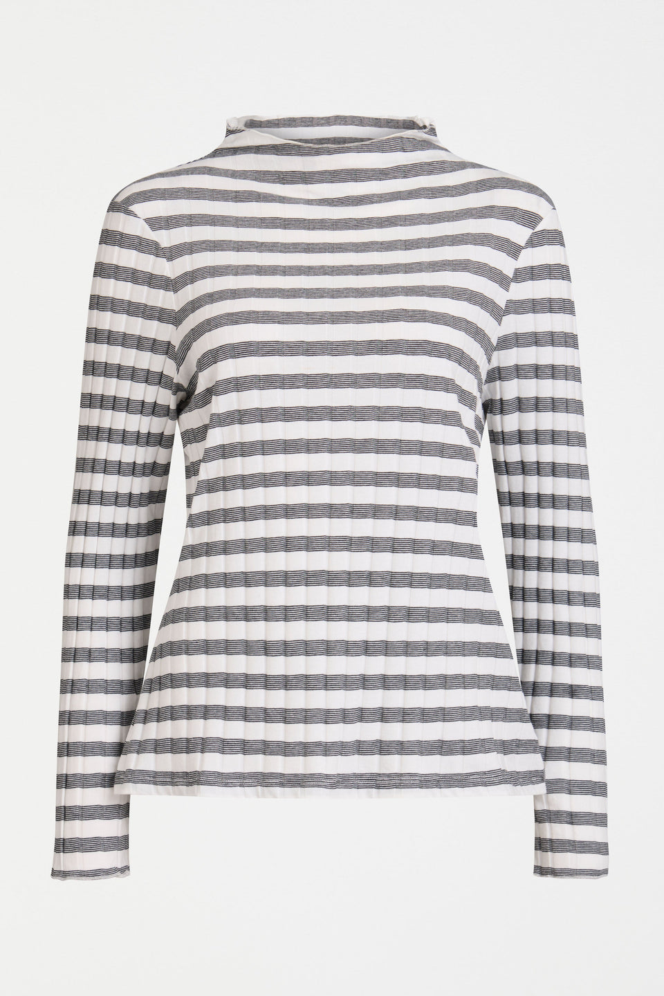 Skiva Striped Organic Cotton Long Sleeve Jersey Turtleneck Top Front | WHITE BLACK STRIPE