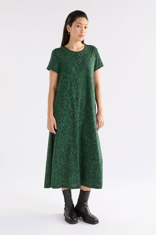 Haki Long Organic Cotton Jersey Print Tshirt Dress Model Front | GREEN SINDA PRINT