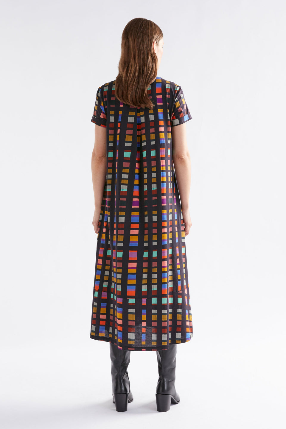 Haki Long Organic Cotton Jersey Print Tshirt Dress Model Back | TESSELA PRINT