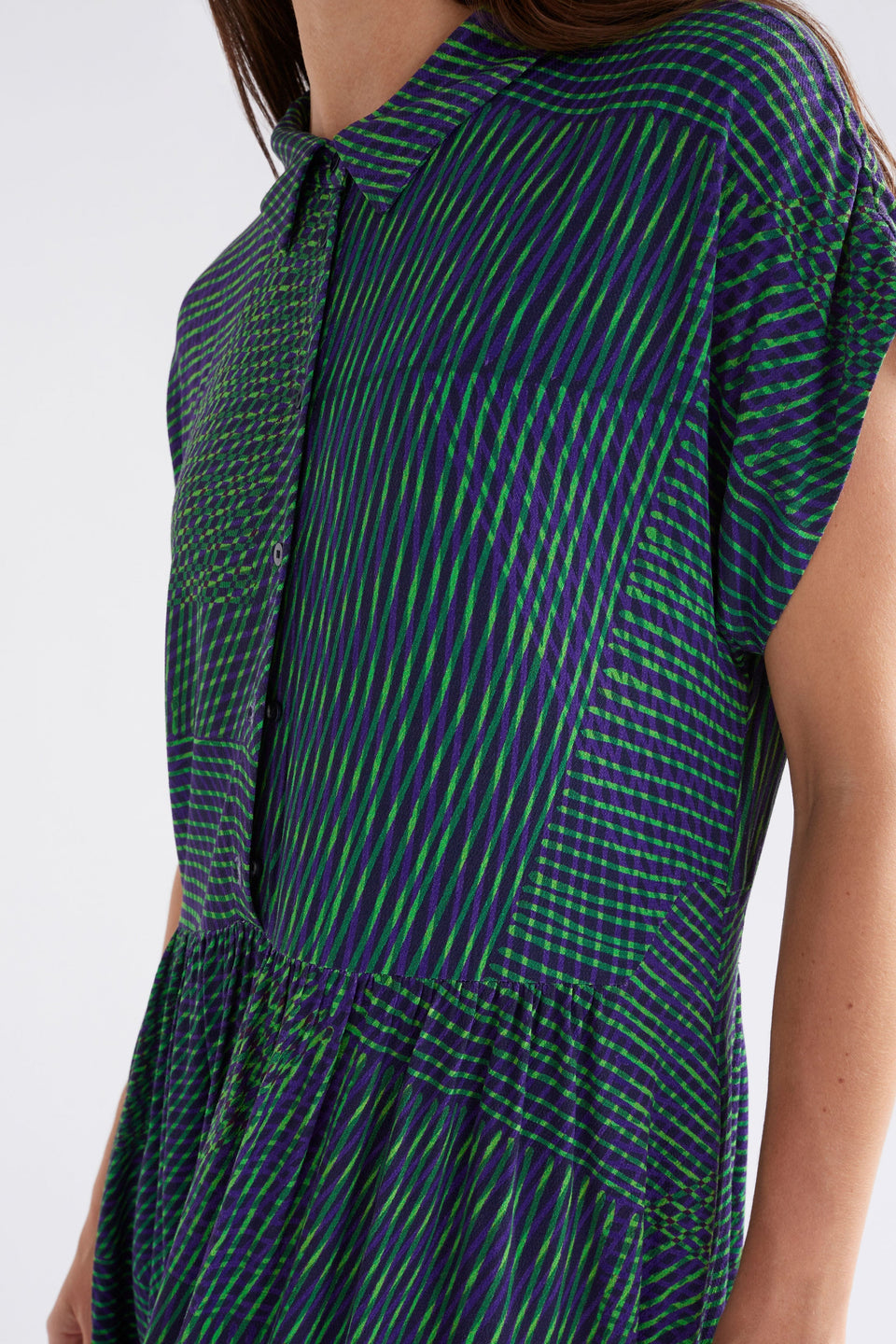 Pemma Midi Print Shirt Dress Model Front detail | LINEAL PRINT