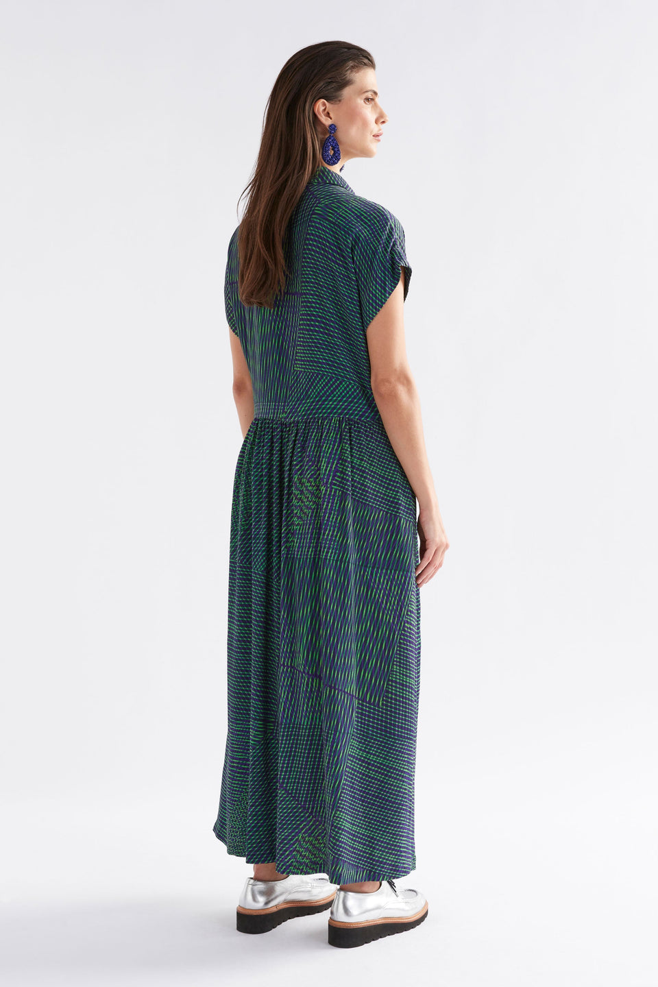 Pemma Midi Print Shirt Dress Model Side | LINEAL PRINT