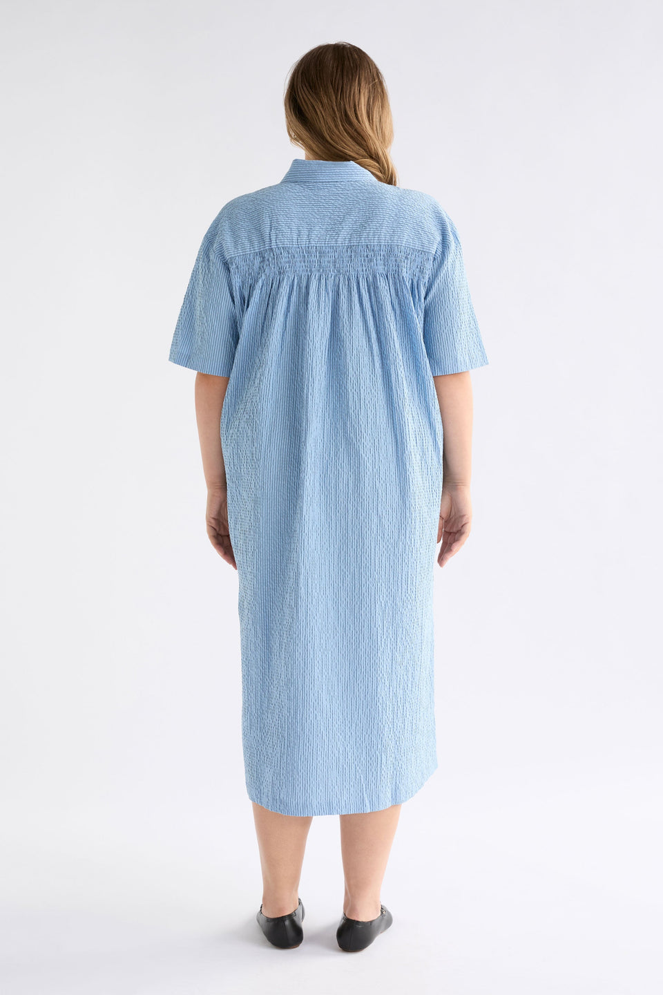 Erden Shirt Dress on Model Back View fabric Detail | CHAMBRAY