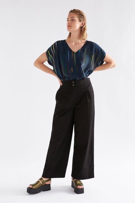 Ellem High Rise Cotton TENCEL stretch Tailored Women's Pant Model front | BLACK