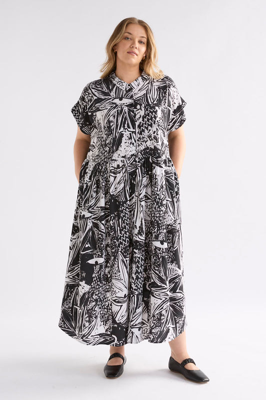 Joia Gathered Waist Cap Sleeve Print Shirt Dress Model Front | TROPEA PRINT