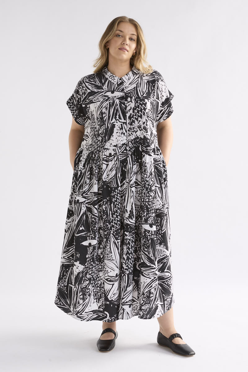 Joia Gathered Waist Cap Sleeve Print Shirt Dress Model Front | TROPEA PRINT
