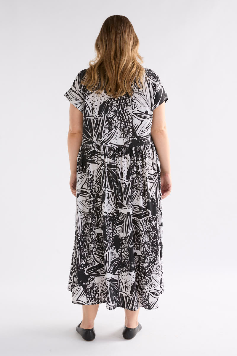 Joia Gathered Waist Cap Sleeve Print Shirt Dress Model Back | TROPEA PRINT