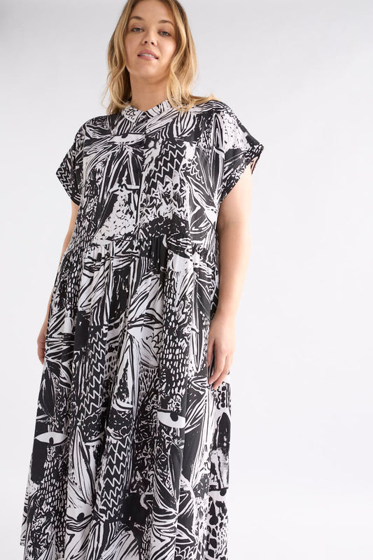 Joia Gathered Waist Cap Sleeve Print Shirt Dress Model Front crop | TROPEA PRINT