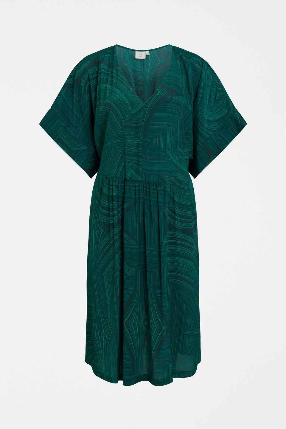 Krava V-Neck Batwing Short Tee Dress Front | MALACHITE PRINT