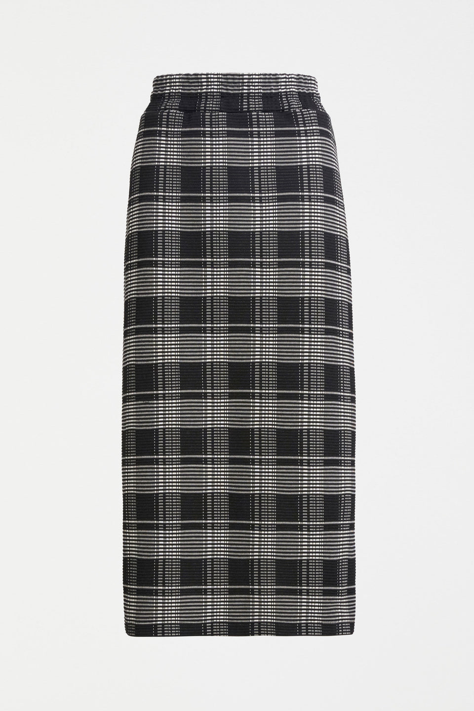 Mairea Jacquard Textured Check Stretch Pencil Skirt Front |  BLACK WHITE CHECK