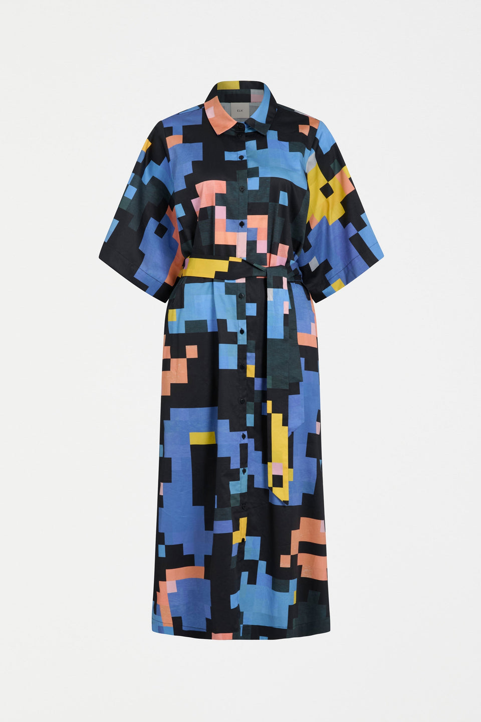 Grand Wide Short Sleeve Print Midi Shirt Dress Front | LUCENT PRINT