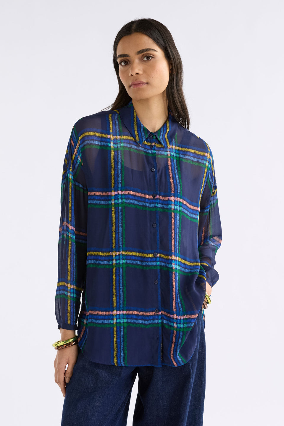 Eir Sheer Shirt on Model | ELBA CHECK