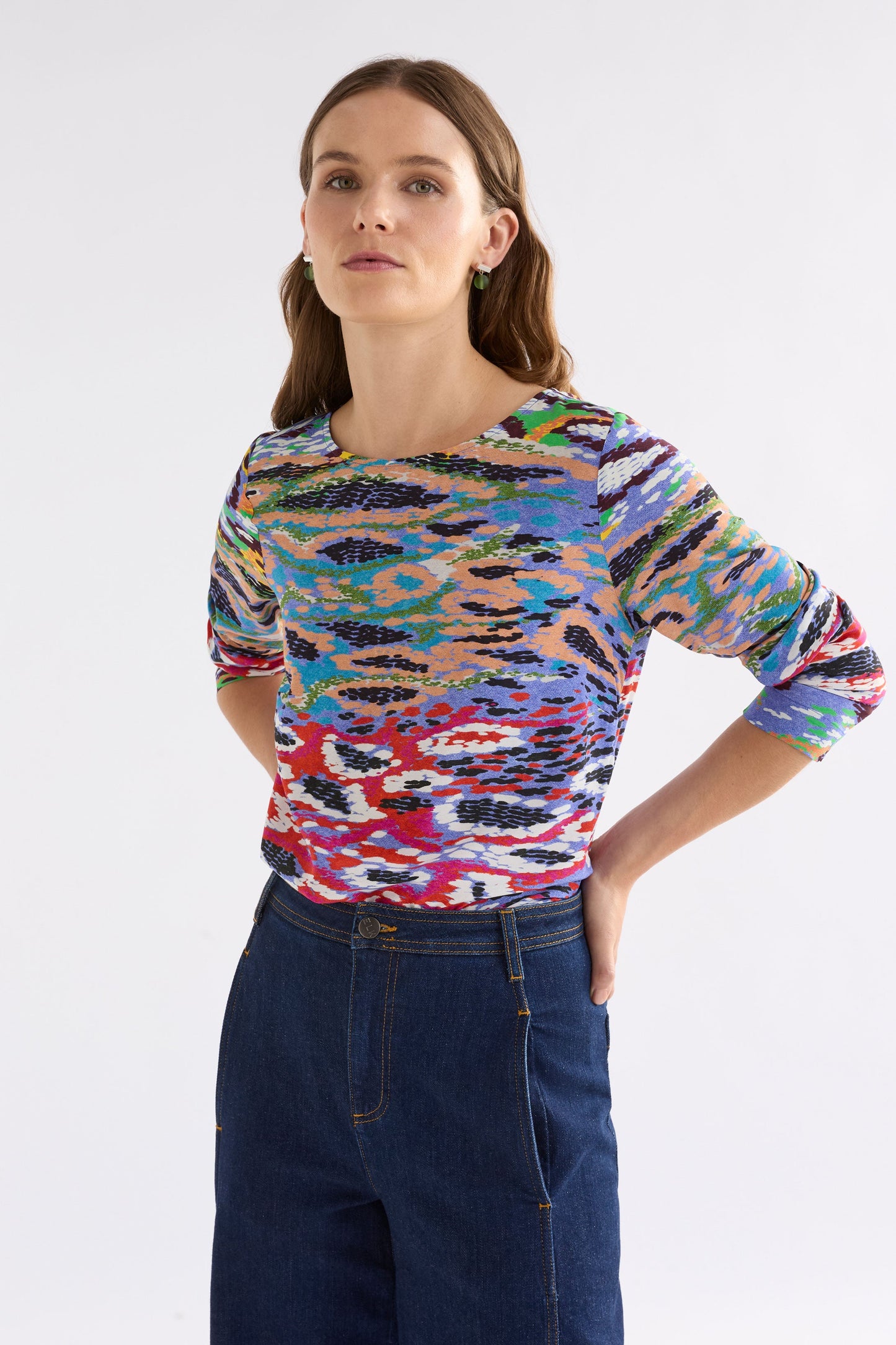 Dega Long Sleeve Silky-Feel Coloured Snake Print Top Model Front Crop | SERP PRINT