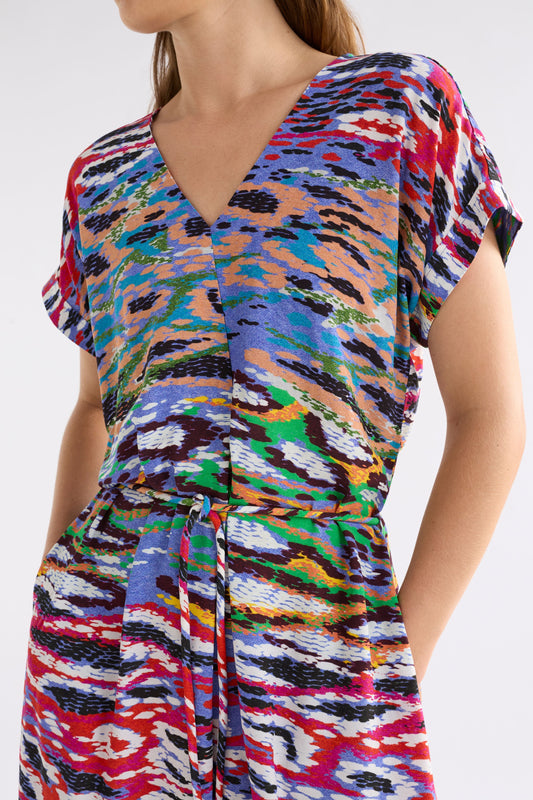 Essen Colourful Snake Print V-Neck Short Sleeve Midi Dress Model Front detail | SERP PRINT