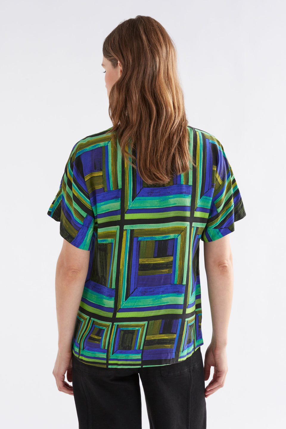 Ideell Silky V-Neck Multi-coloured Print Top Model Back | SALONE PRINT