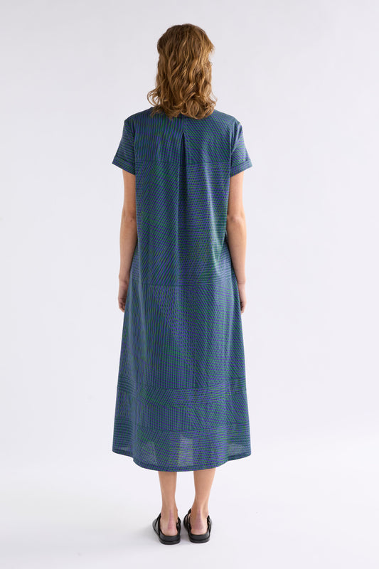 Haki Long Organic Cotton Jersey Print Tshirt Dress Model Back | LINEAL PRINT