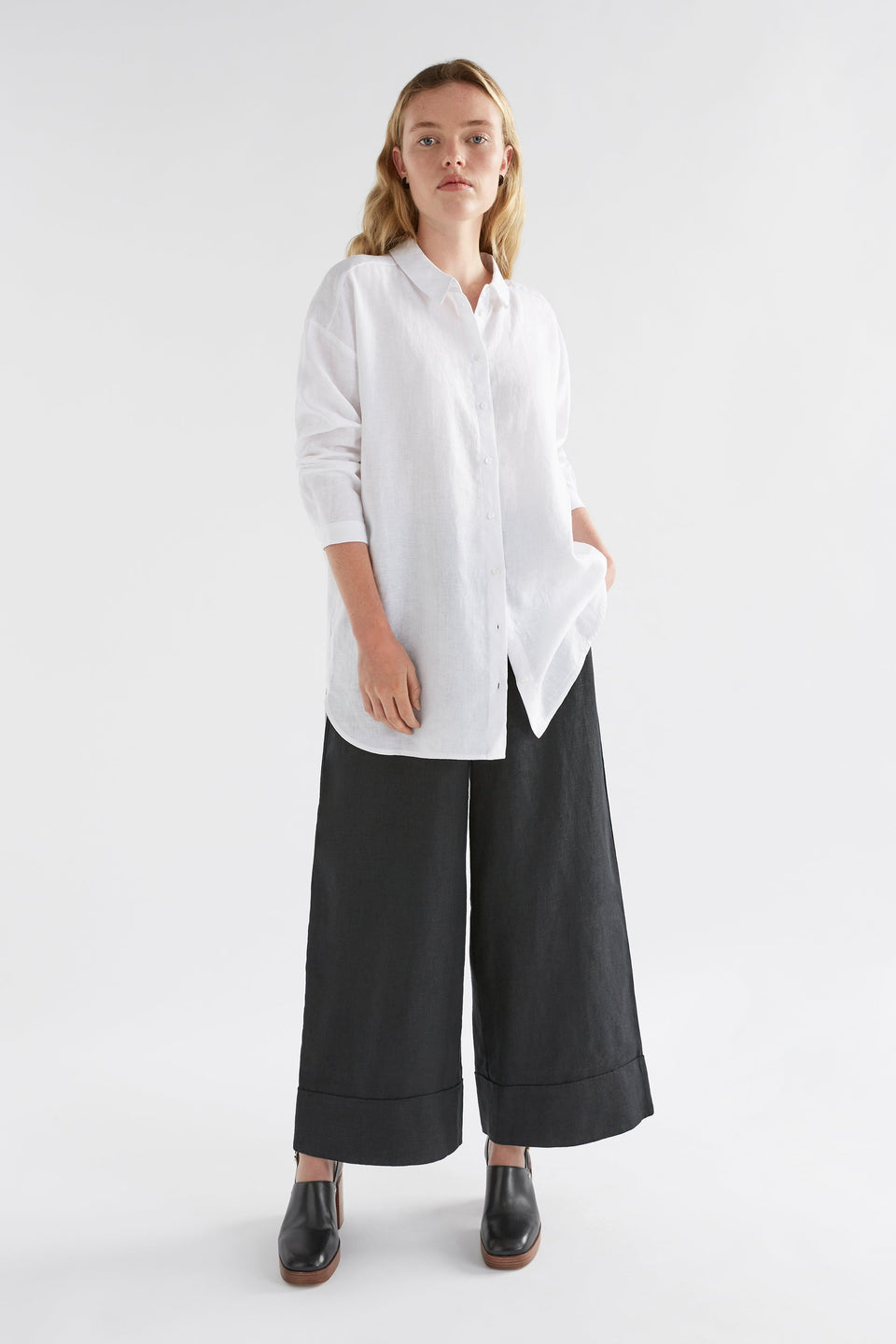 Yenna French Linen Shirt Model Front A new  Full Body | WHITE