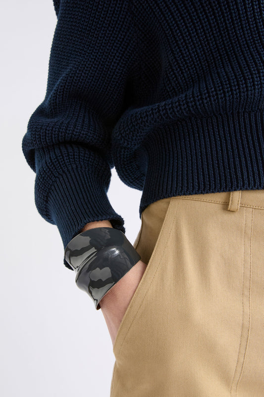 Illsta Cuff on model styled with pant and knitwear | BRIGHT NAVY
