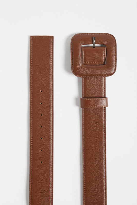 Trin Chunky Leather Belt with Large Square Leather Buckle | TAN