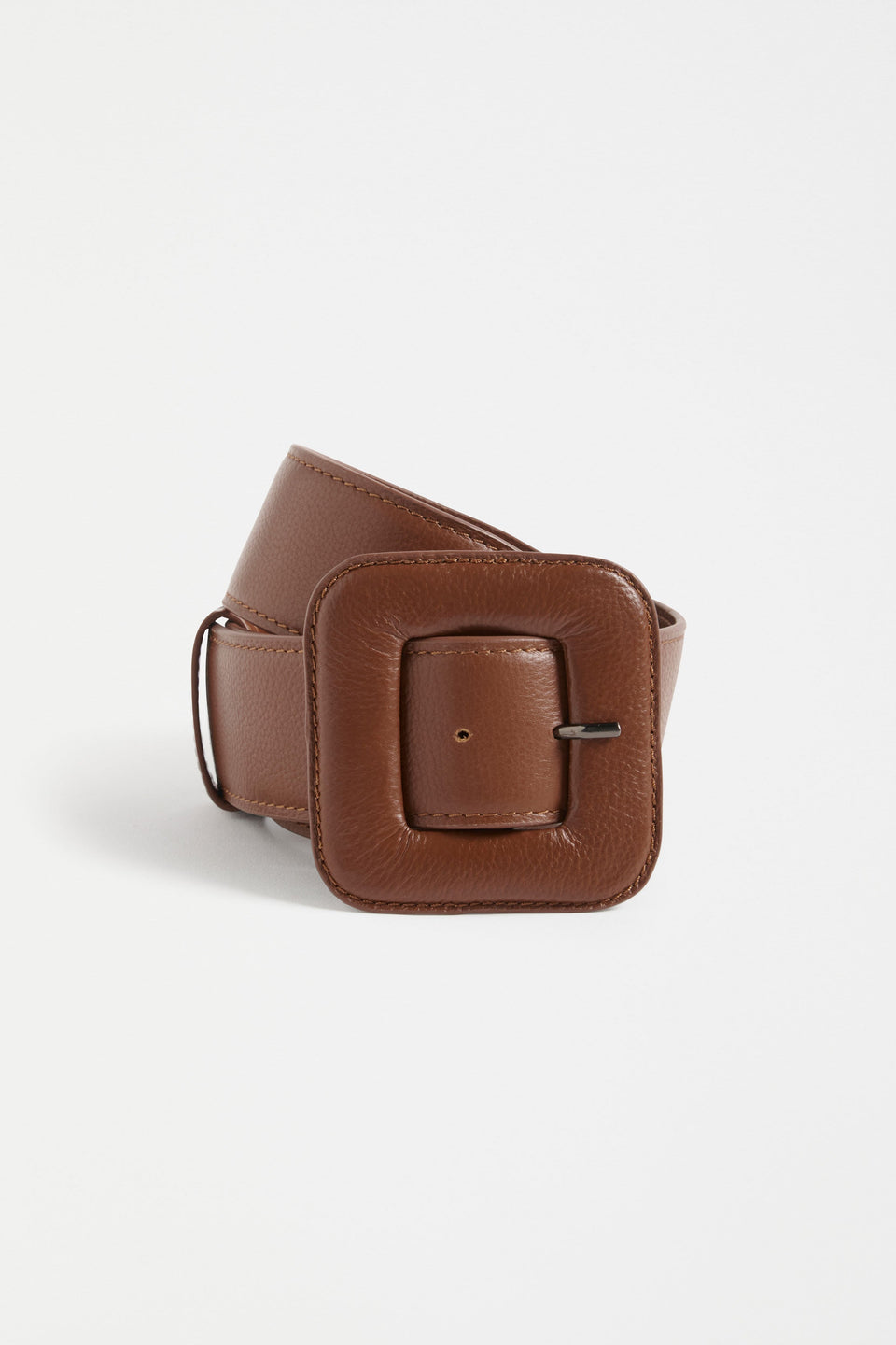 Trin Chunky Leather Belt with Large Square Leather Buckle Rolled | TAN