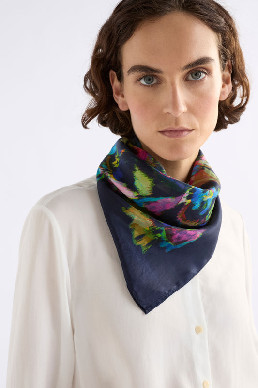 Vaara Square Floral Print Silk Scarf Model | VAARA PRINT