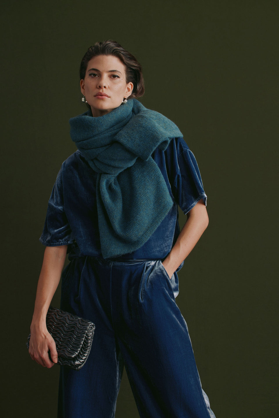 Agna Alpaca Merino Wool Scarf Model Front Campaign | SEA MOSS