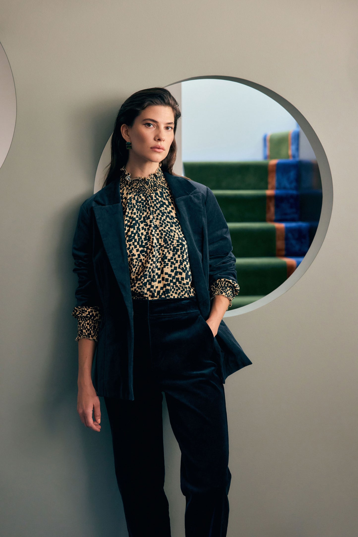 Altes Dark Blue Cut Cord Blazer Jacket Model Front Campaign | CARBON